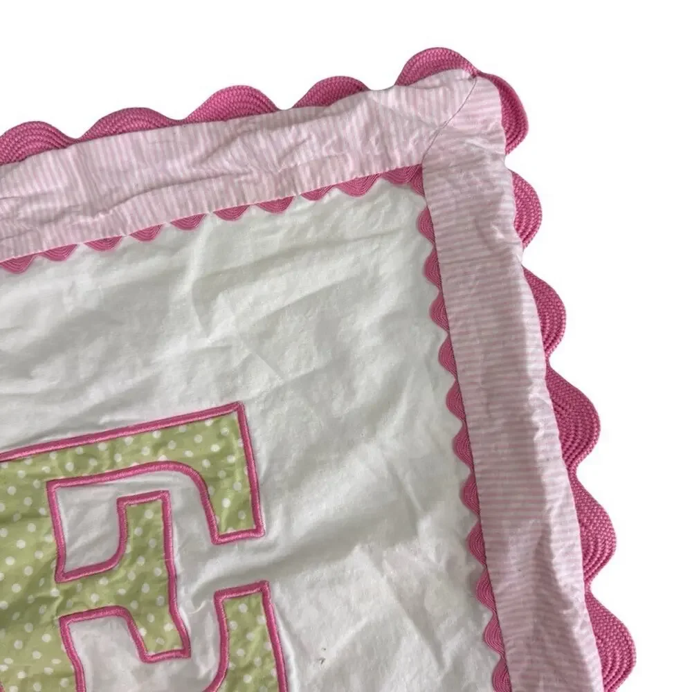 Pottery Barn Kids Pink Green Letter E Initials Pillow Cover Sham 16